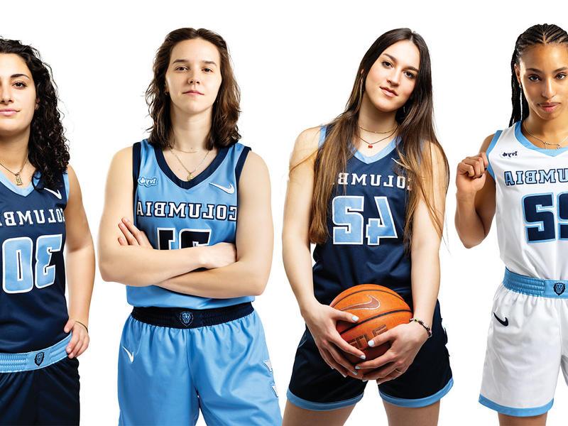 The Barnard Basketball contingent for the Columbia Lions features four women in uniform